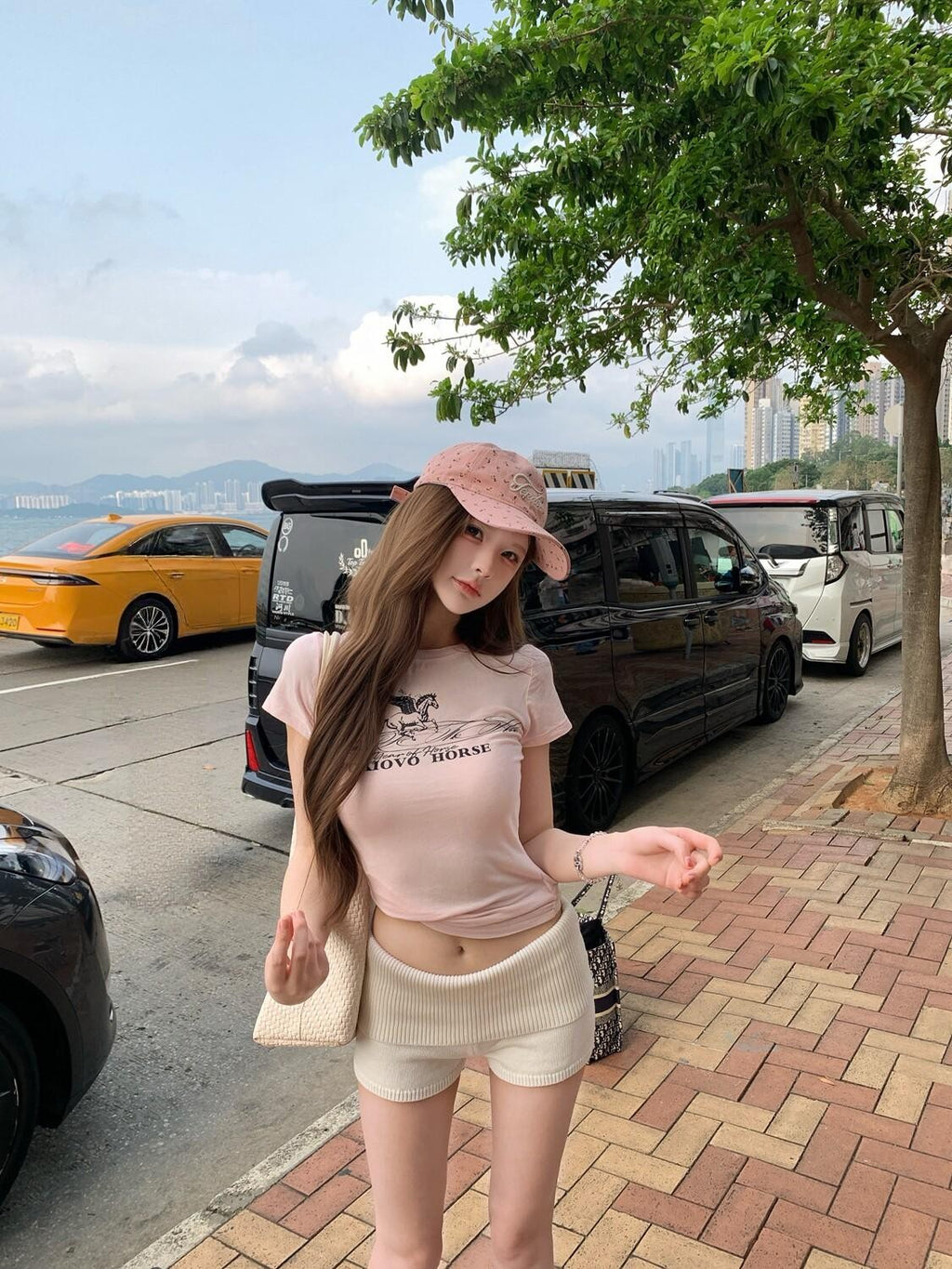 PoopyLii Pink Peach Pegasus Vintage Slim Fit Cropped Short Sleeve Women's Crop Tops