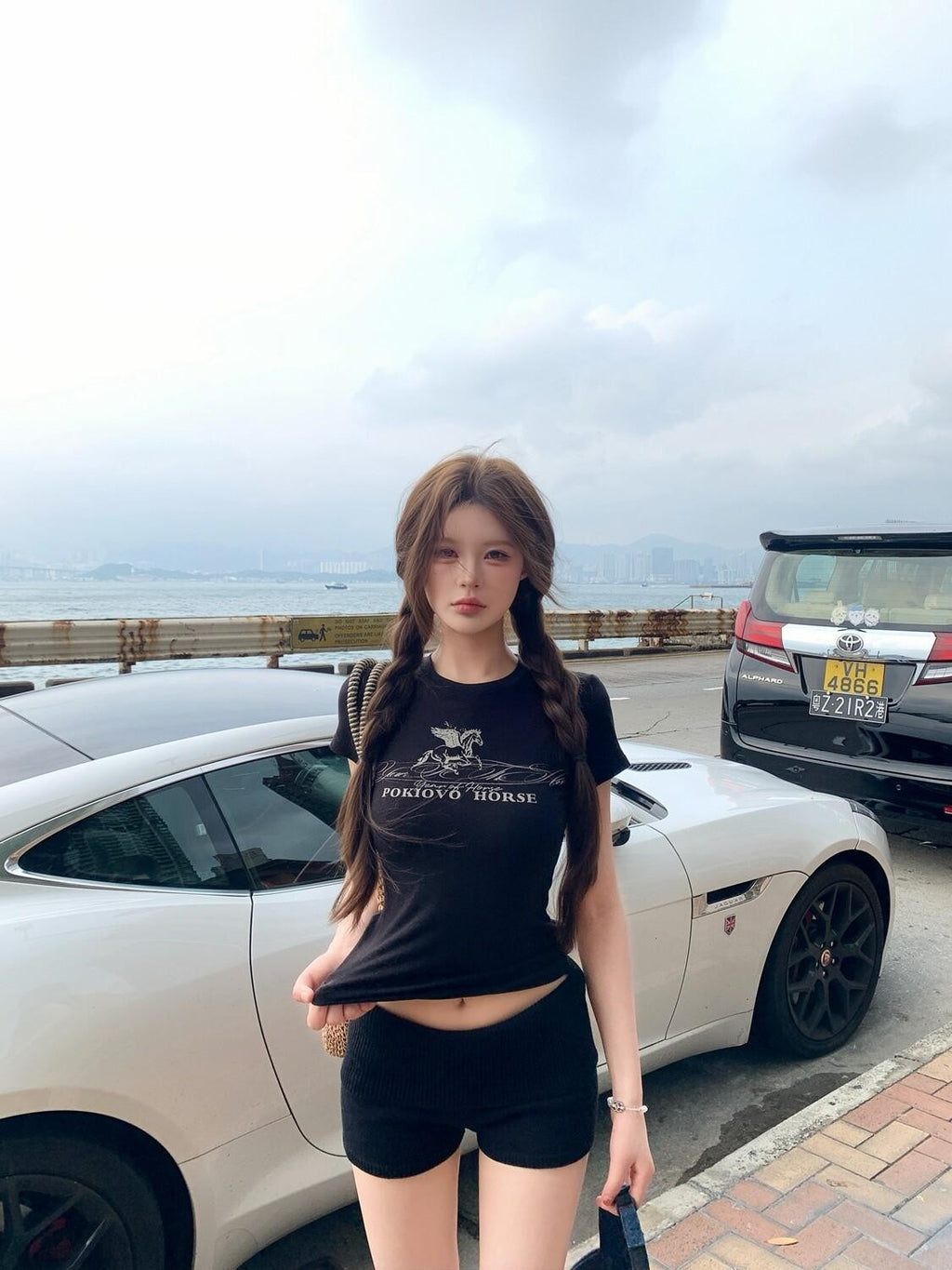 PoopyLii Pink Peach Pegasus Vintage Slim Fit Cropped Short Sleeve Women's Crop Tops