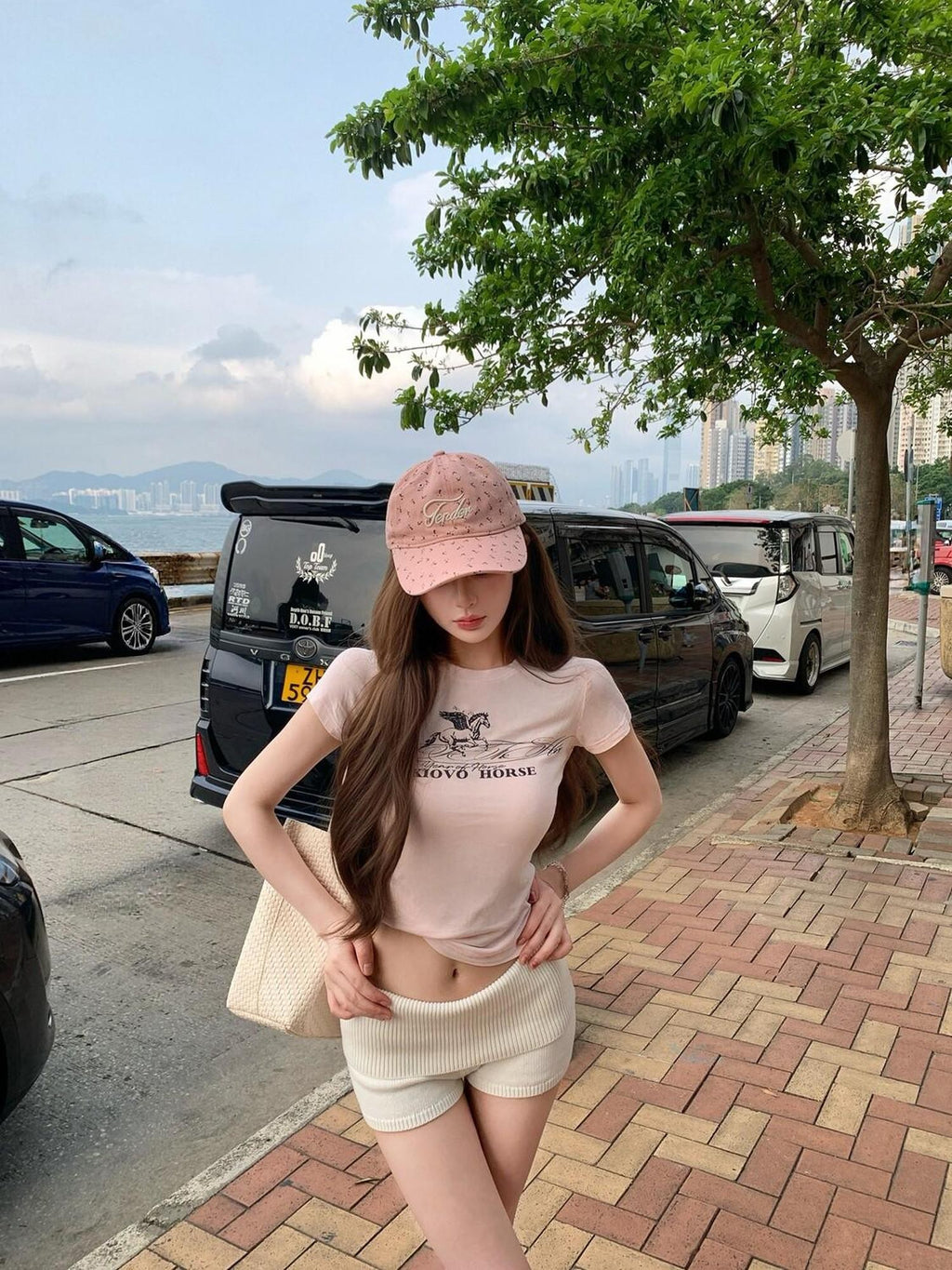 PoopyLii Pink Peach Pegasus Vintage Slim Fit Cropped Short Sleeve Women's Crop Tops