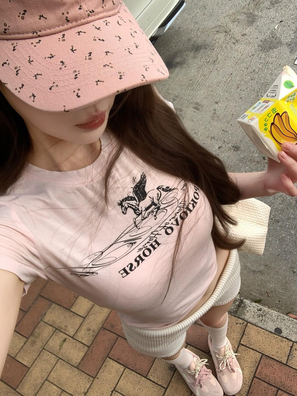 PoopyLii Pink Peach Pegasus Vintage Slim Fit Cropped Short Sleeve Women's Crop Tops
