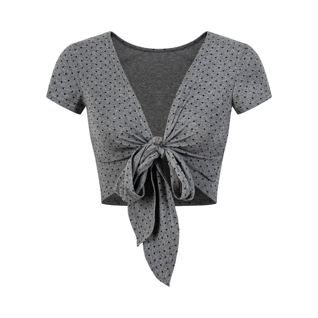 PoopyLii_Polka_Dot_Bow_Print_Lace_Up_V-neck_Women's_Cotton_Crop_Tops_1058004904009_MISSTT