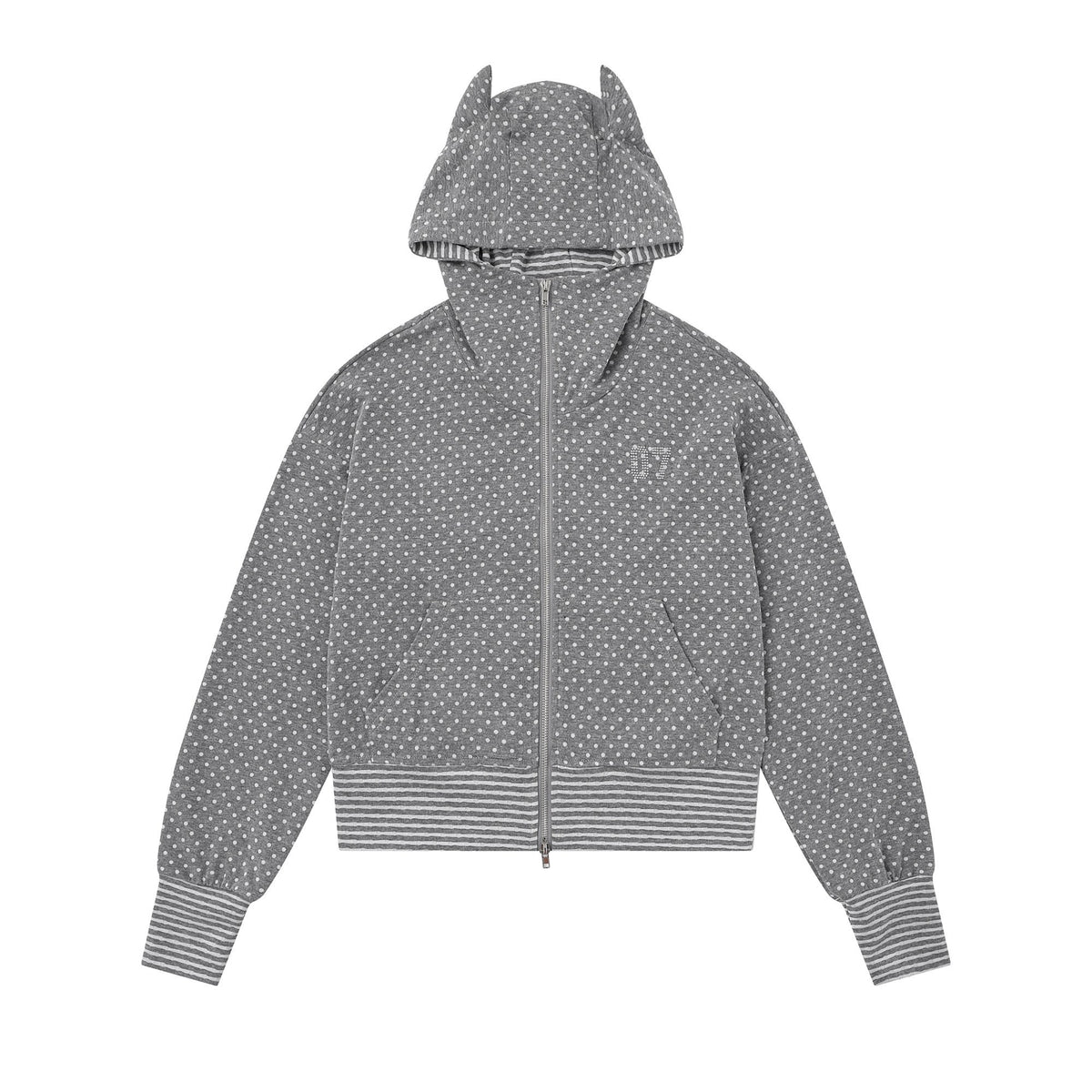 PoopyLii_Polka_Dot_Hooded_Zip_Spliced_Slim_Fit_Micro_Flare_Women's_Cotton_Blend_Tracksuit_Sets_977257509564_MISSTT