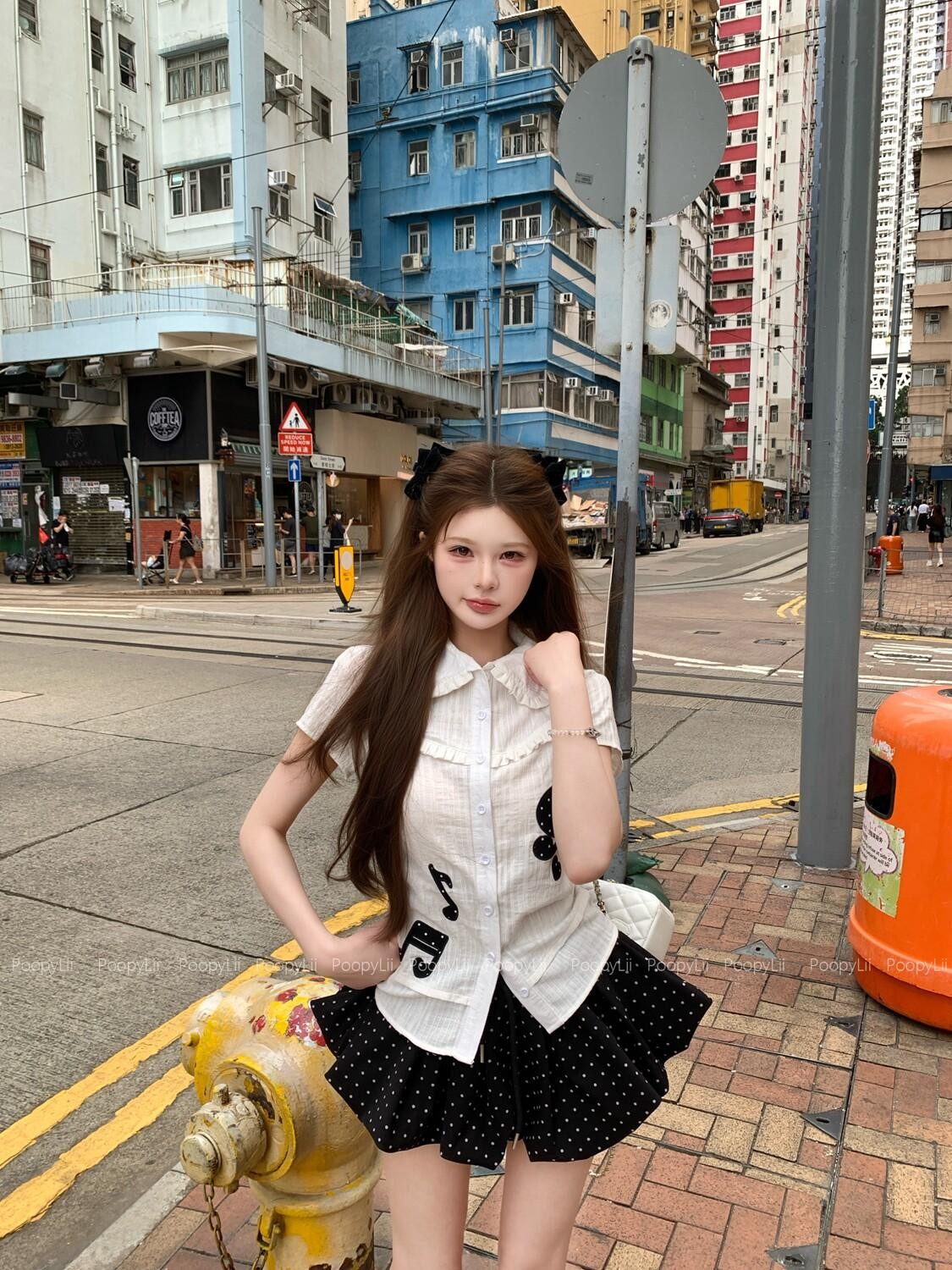 PoopyLii Polka Dot Puffy Princess Bow Mid Waist Women's Polyester Mini Skirts