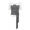 PoopyLii_Polka_Dot_Splicing_Tie_Waist_Women's_Cotton_Off-shoulder_T-shirts_1055326207662_MISSTT