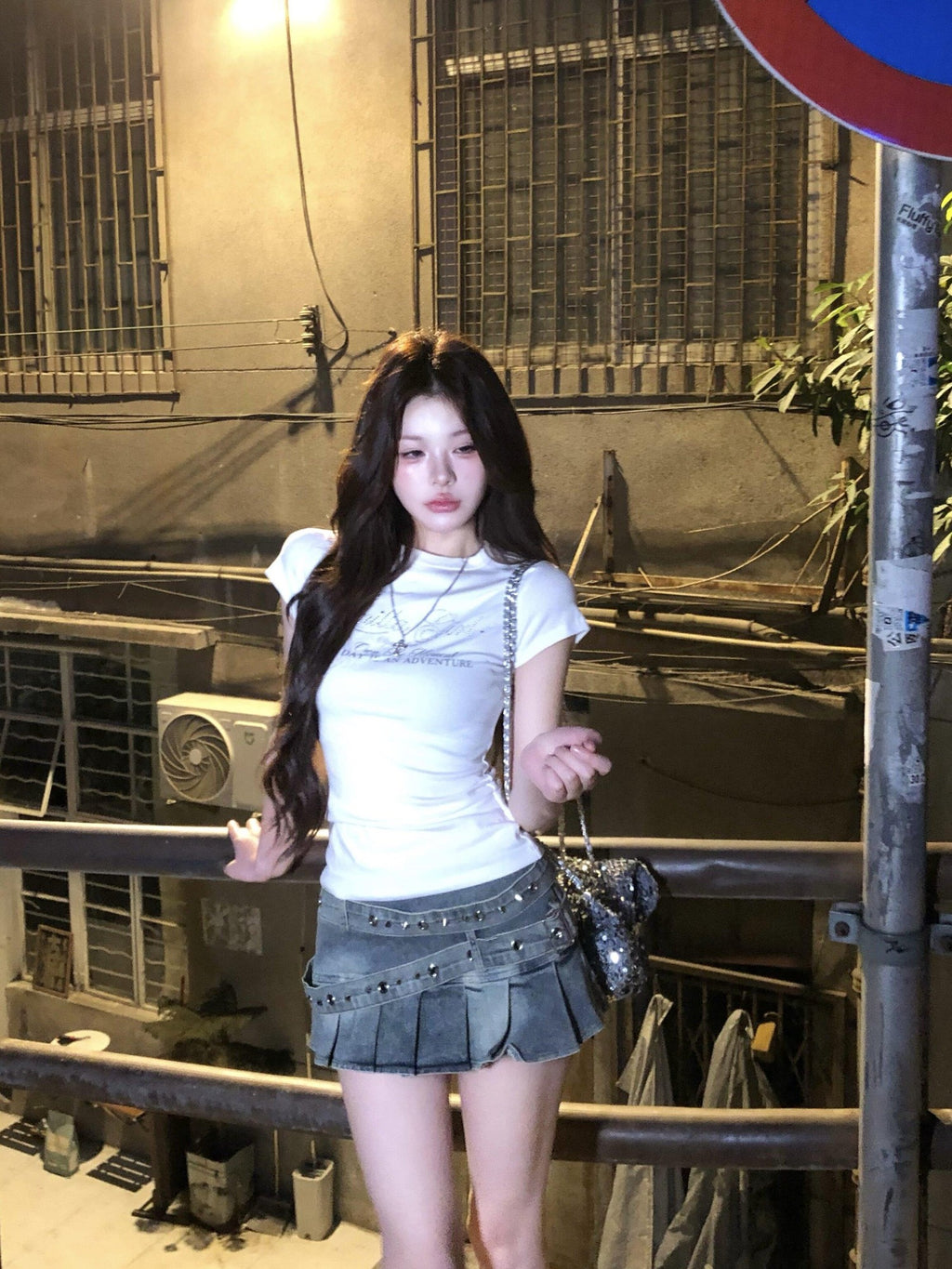 PoopyLii Provence Girl Rhinestone Round Neck Short Sleeve Women's Slim T-shirts