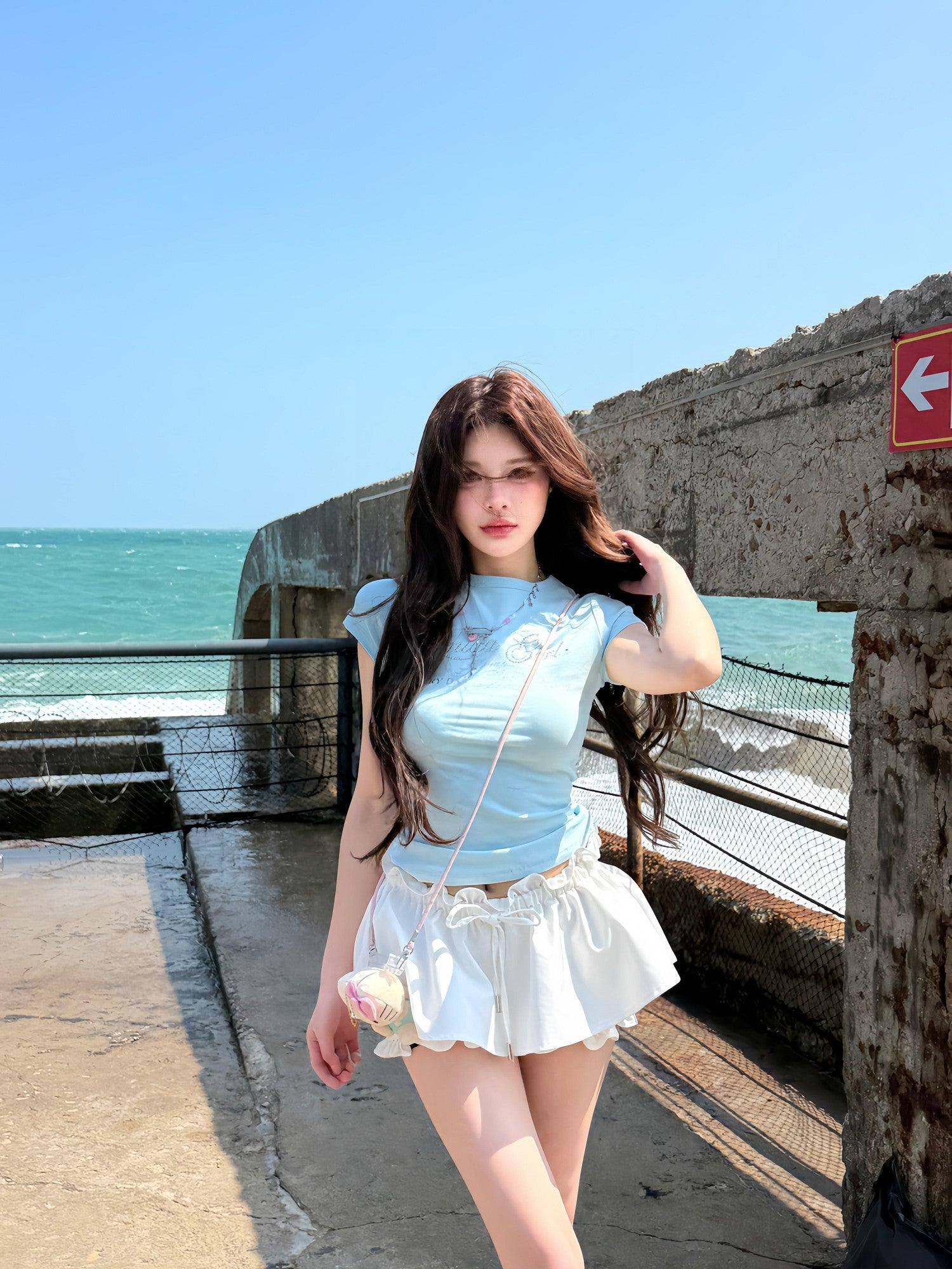 PoopyLii Provence Girl Rhinestone Round Neck Short Sleeve Women's Slim T-shirts