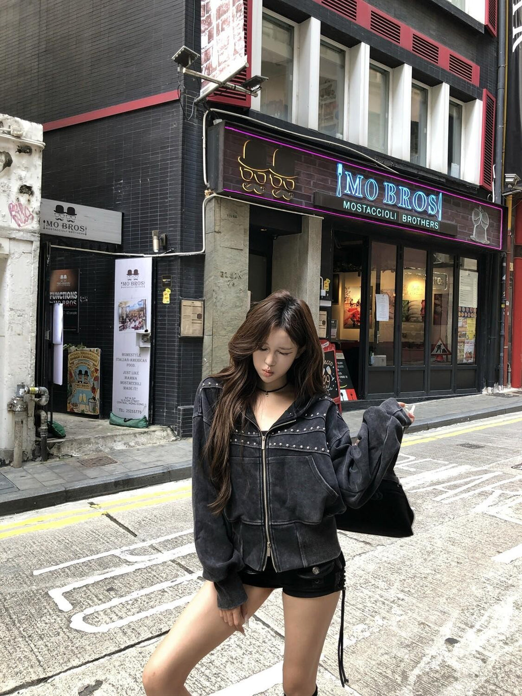 PoopyLii Punk Studded Distressed Waist Cinched Women's Zip-up Hoodies