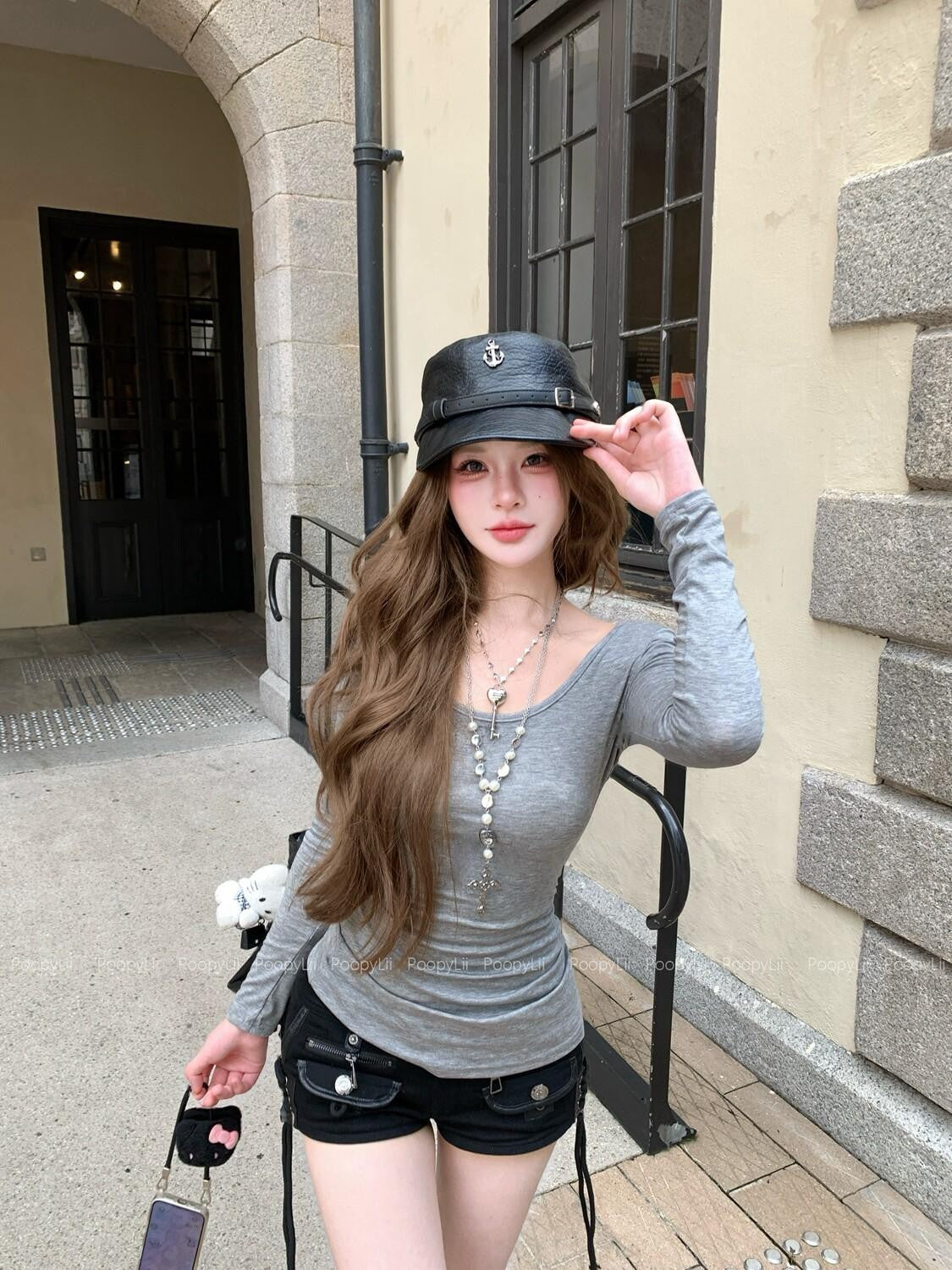 PoopyLii Pure Desire Lace Cutout Layering Women's Long Sleeve T-shirts