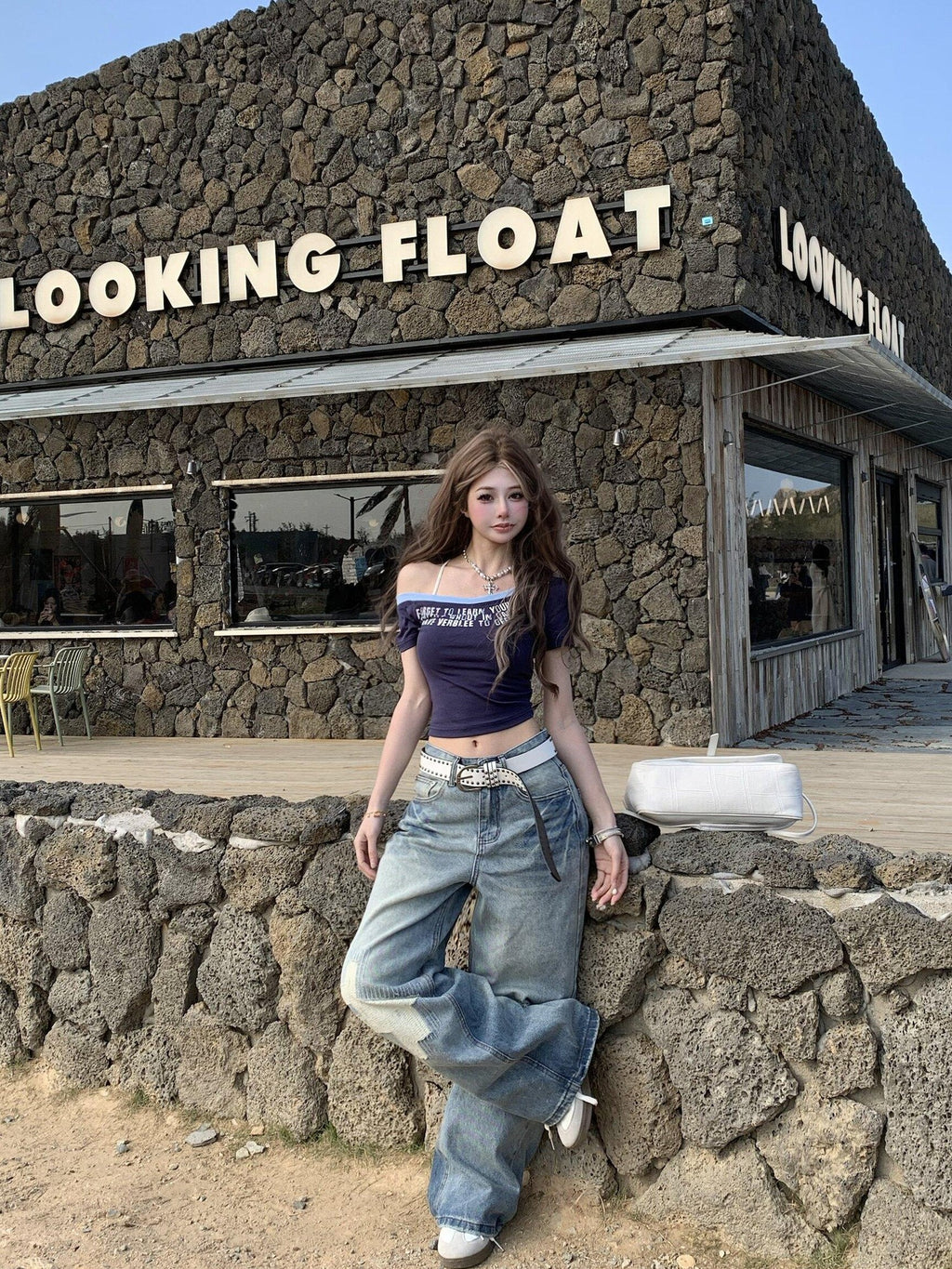 PoopyLii Retro Asymmetric Off Shoulder Short Sleeve Fitted Waist Women's Crop Tops