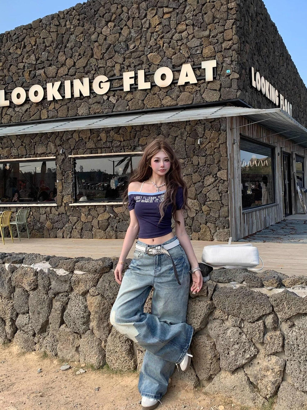 PoopyLii Retro Asymmetric Off Shoulder Short Sleeve Fitted Waist Women's Crop Tops