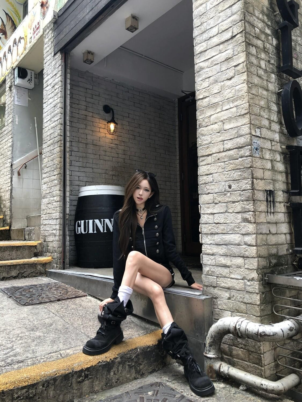 PoopyLii Retro Punk Stand Collar Epaulet Double Breasted Women's Casual Jackets