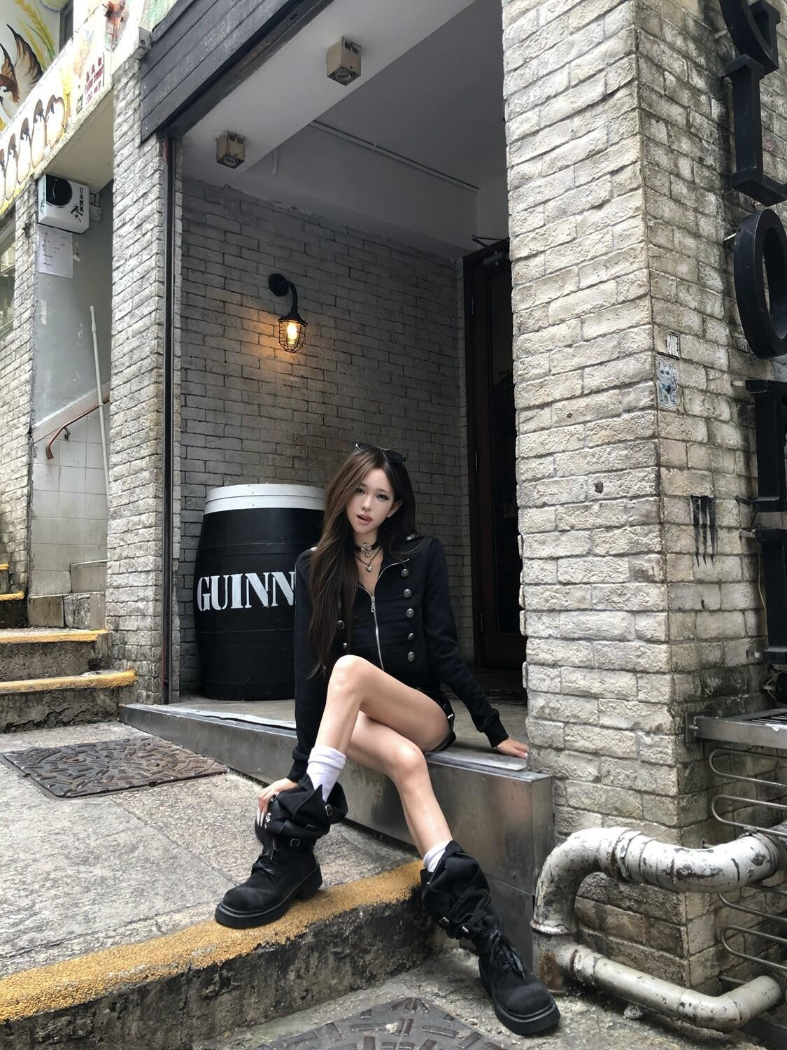PoopyLii Retro Punk Stand Collar Epaulet Double Breasted Women's Casual Jackets