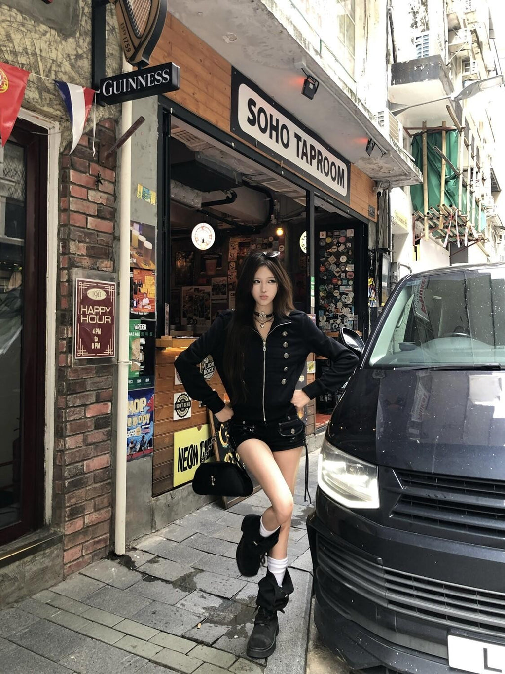 PoopyLii Retro Punk Stand Collar Epaulet Double Breasted Women's Casual Jackets