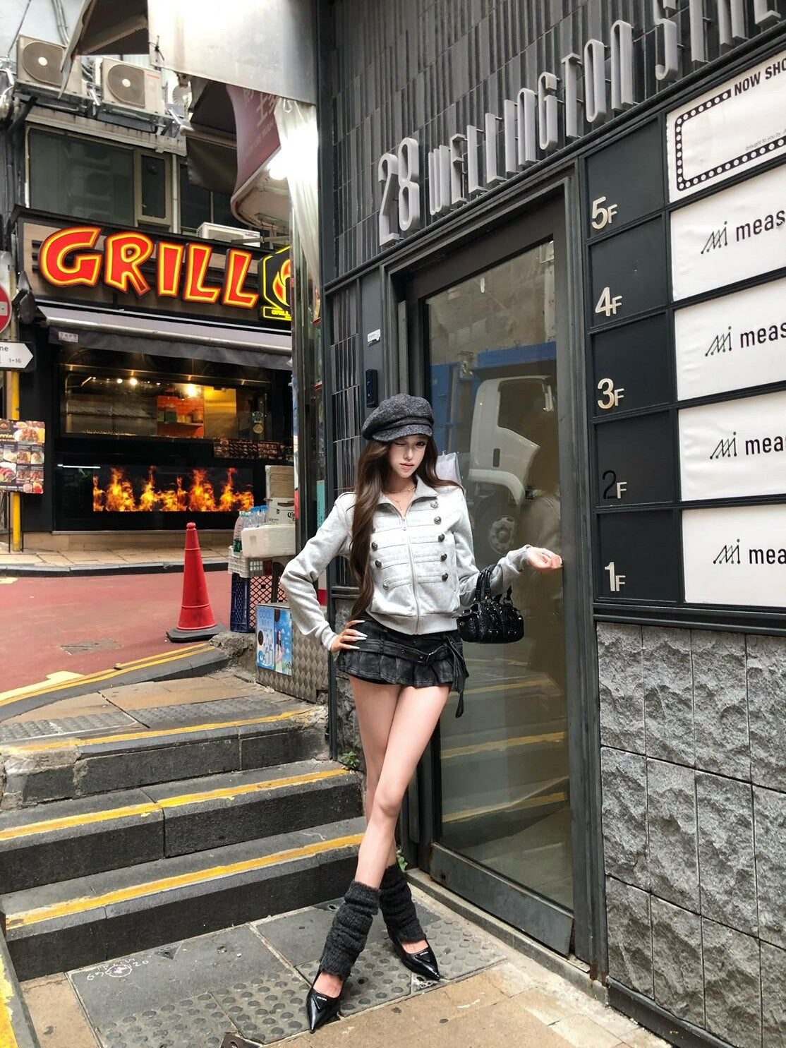 PoopyLii Retro Punk Stand Collar Epaulet Double Breasted Women's Casual Jackets