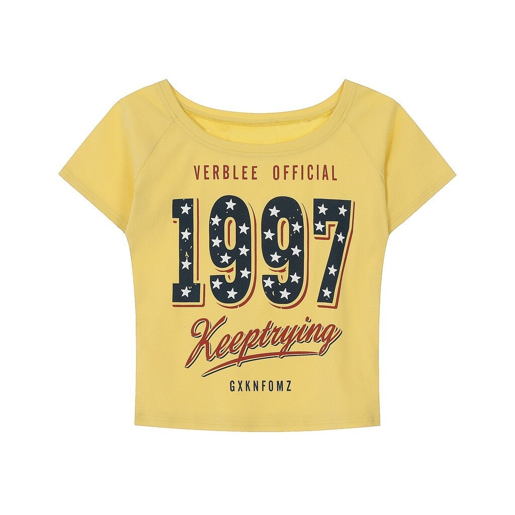 PoopyLii_Retro_Varsity_Asymmetrical_Shoulder_Short_Sleeve_Women's_Off-shoulder_T-shirts_916295347784_MISSTT