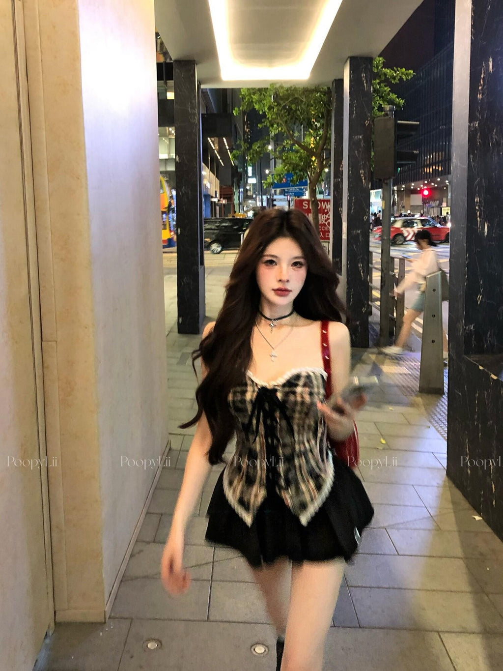 PoopyLii Romantic Plaid Cascading Off Shoulder Tie Women's Lace Bandeaus