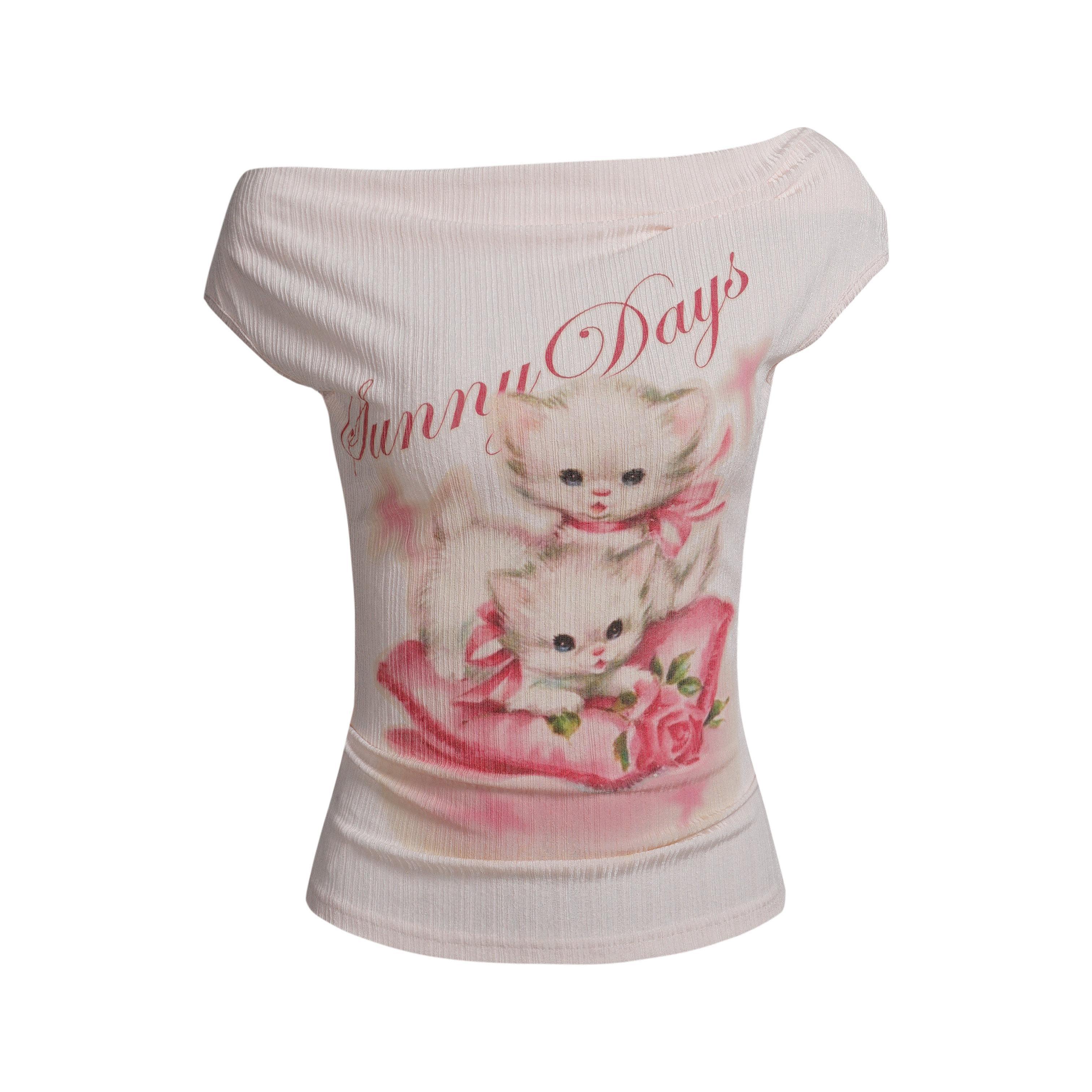 PoopyLii_Soft_Pastel_Cat_Print_Slanted_Shoulder_Slim_Fit_Women's_Off-shoulder_T-shirts_938288447464_MISSTT