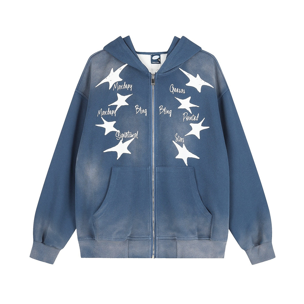 PoopyLii_Star_Print_Distressed_Blue_American_Loose_Fit_Women's_Zip-up_Hoodies_1079559144492_MISSTT