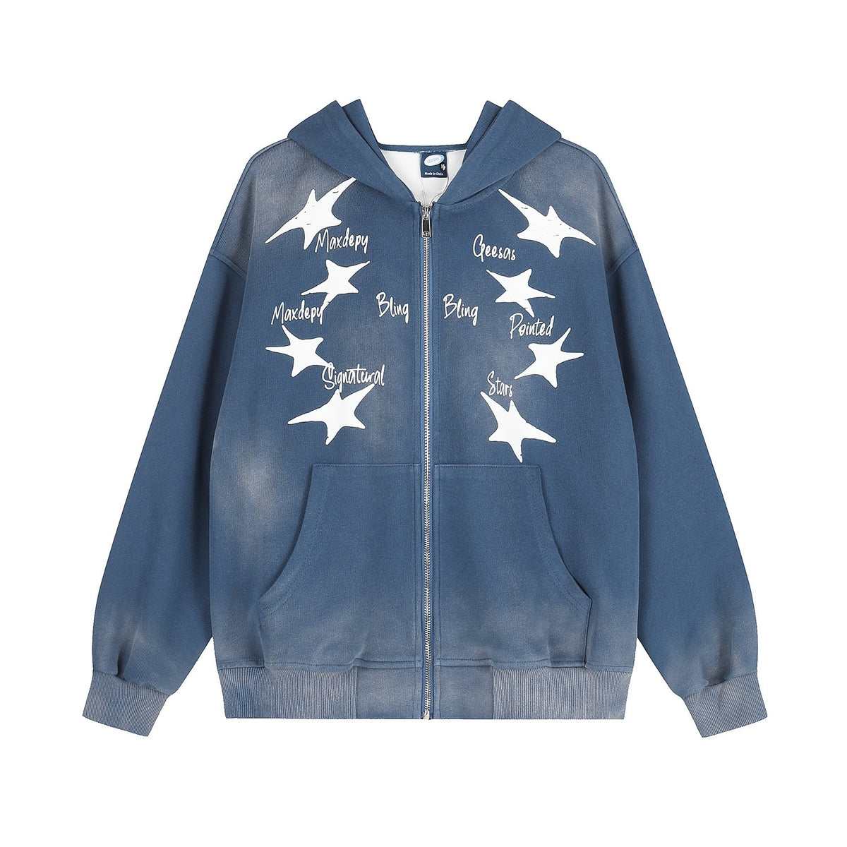 PoopyLii_Star_Print_Distressed_Blue_American_Loose_Fit_Women's_Zip-up_Hoodies_1079559144492_MISSTT