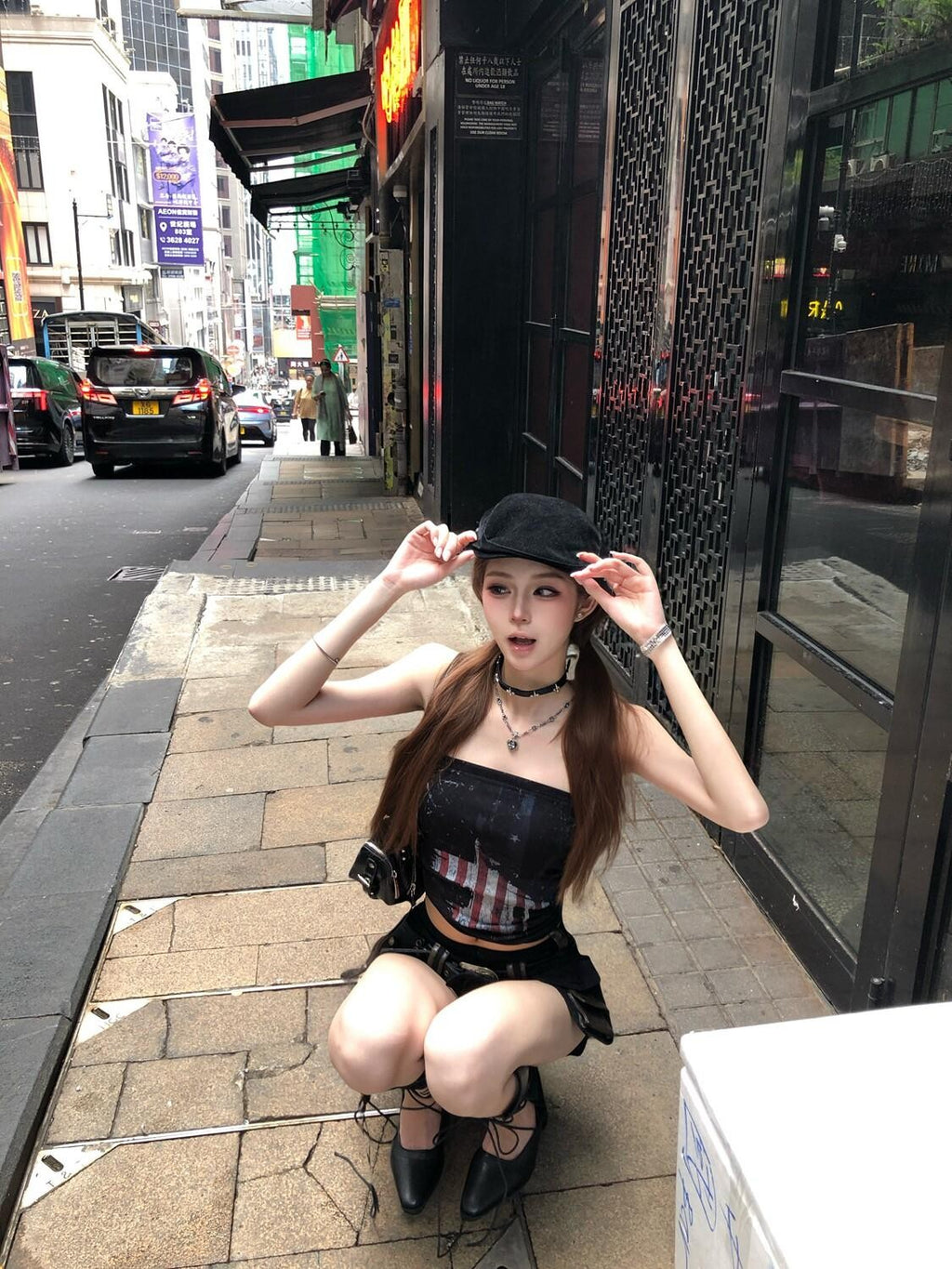 PoopyLii Street Distressed Camouflage Cross Retro Slim Fit Women's Tube Tops