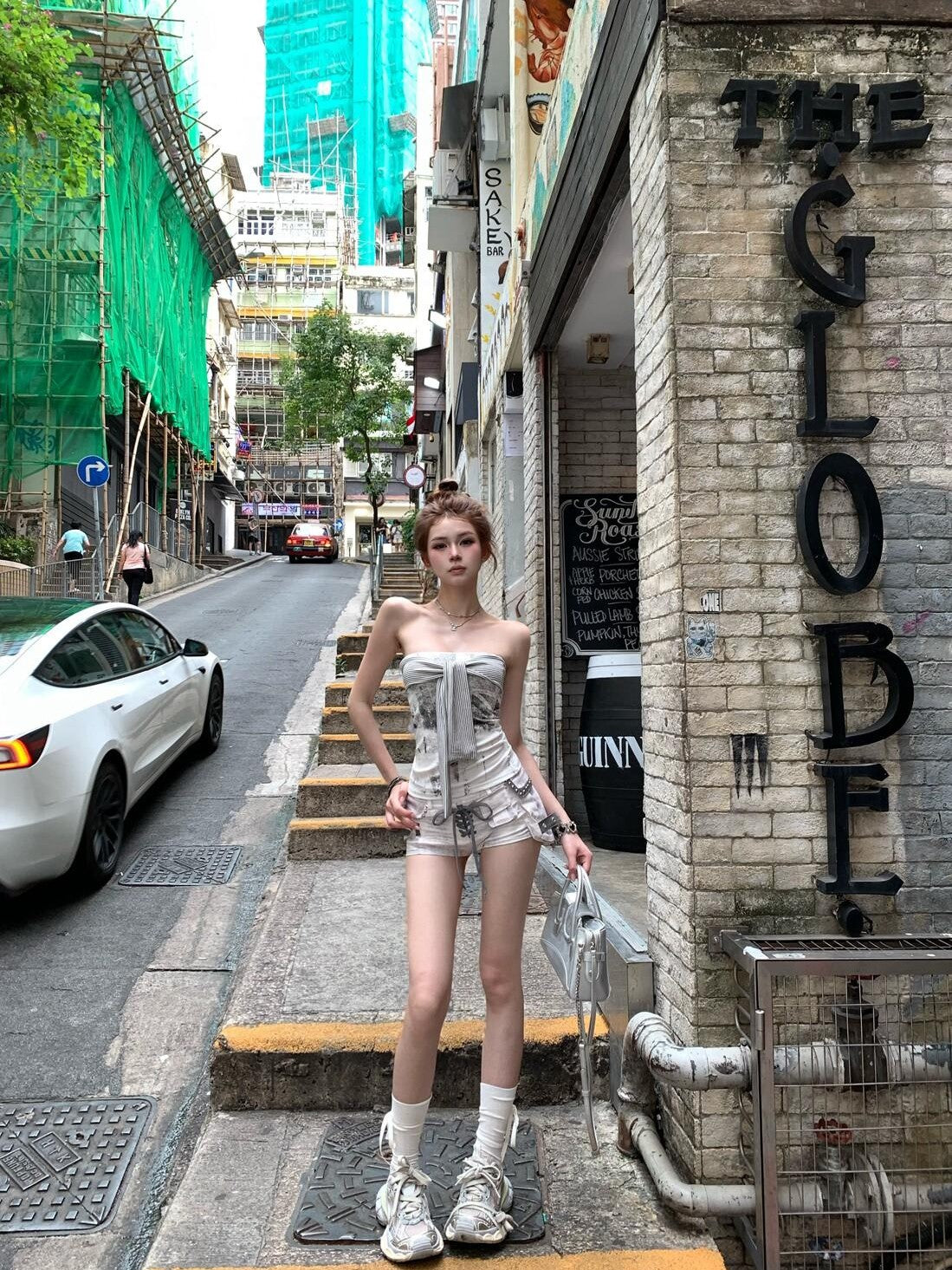 PoopyLii Striped Lace Up Off Shoulder Fitted Cropped Women's Tube Tops