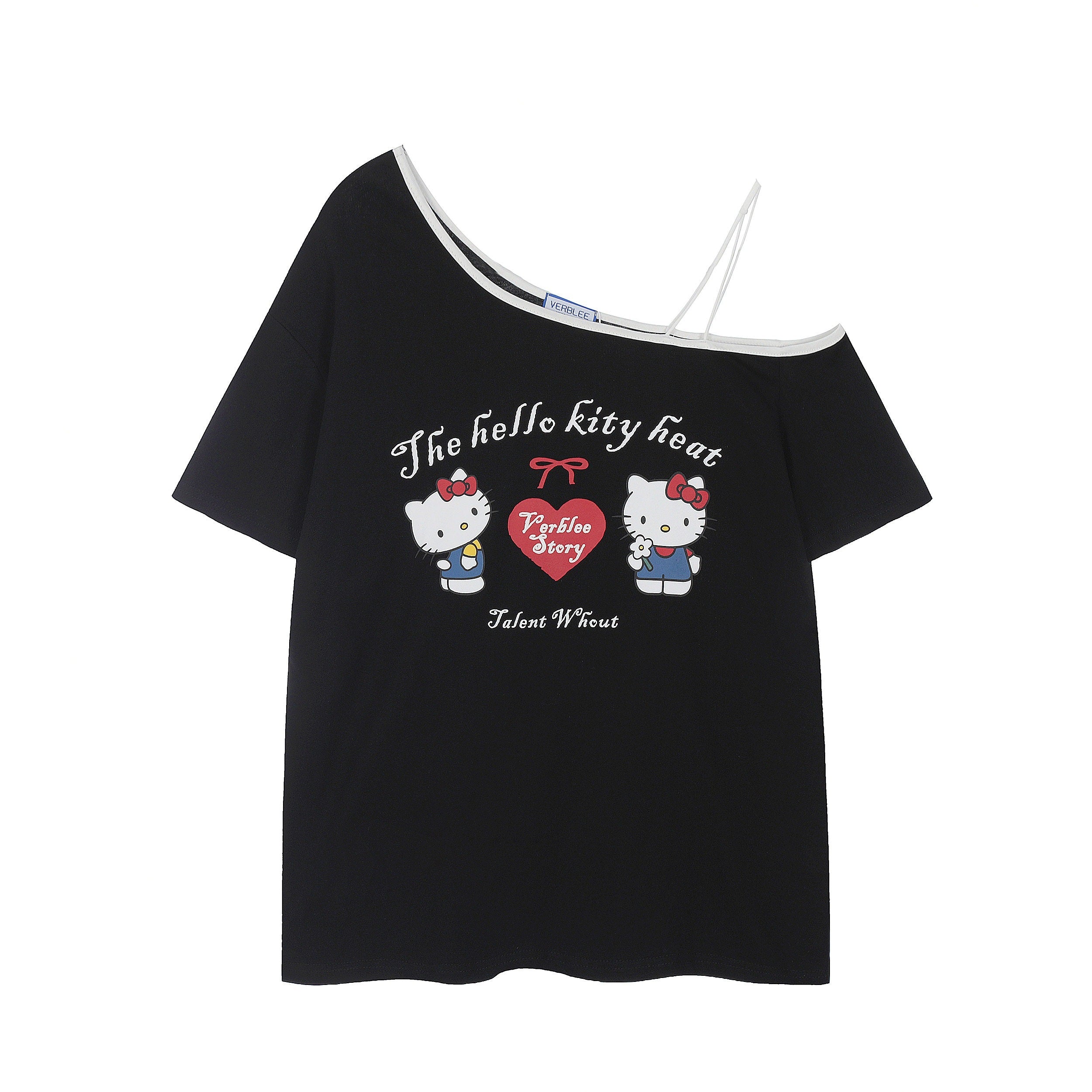 PoopyLii_Striped_Letter_Print_Asymmetric_Shoulder_Loose_Fit_Women's_Off-shoulder_T-shirts_903306377911_MISSTT
