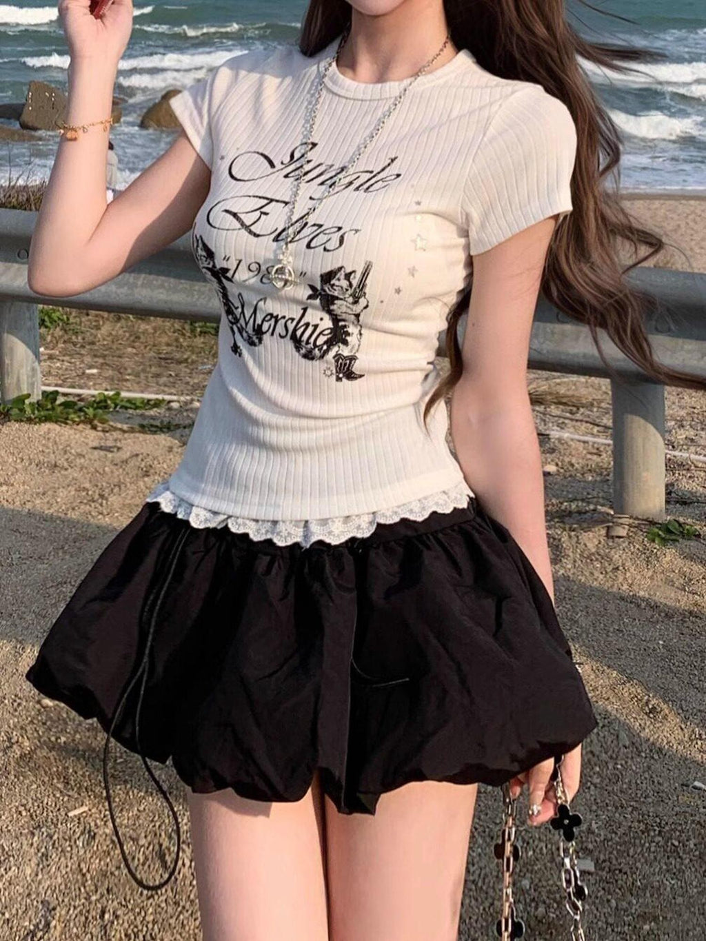 PoopyLii Tulip Hem Puff A Line Slimming Versatile Women's Mini Skirts