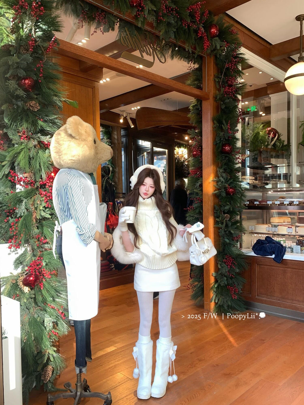 PoopyLii Vintage Cable Knit Stand Collar Women's Fox Fur Turtleneck Sweaters