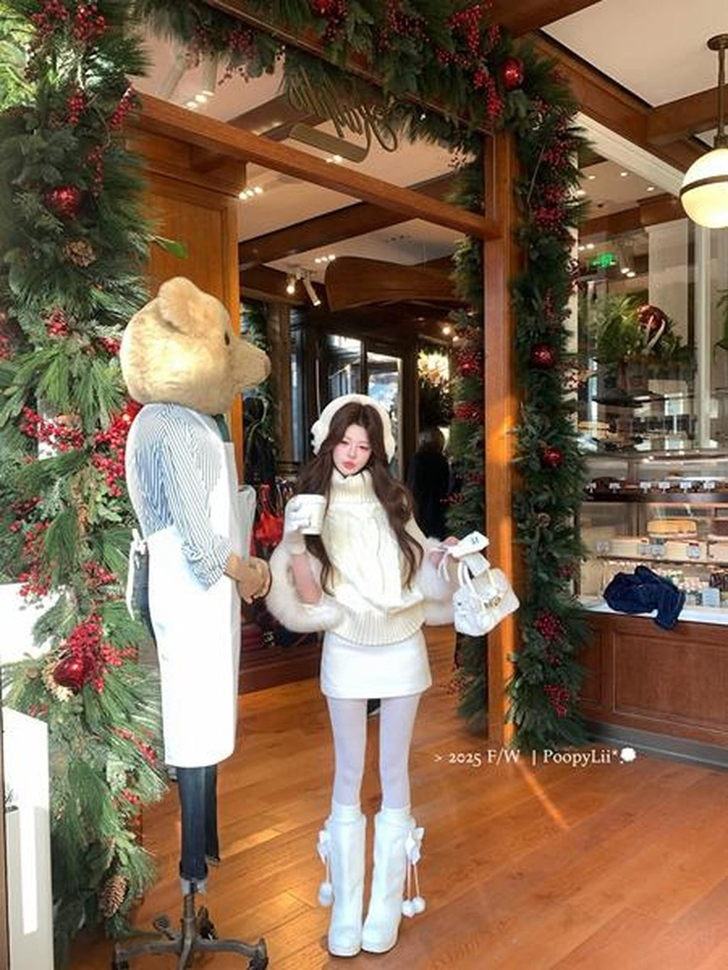 PoopyLii Vintage Cable Knit Stand Collar Women's Fox Fur Turtleneck Sweaters
