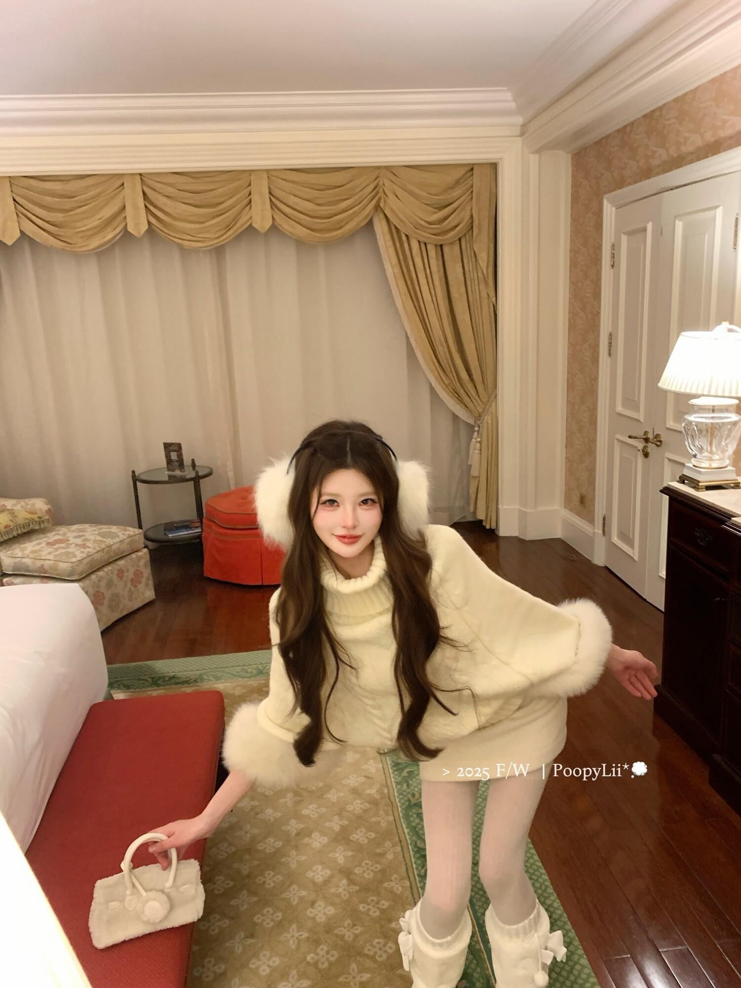 PoopyLii Vintage Cable Knit Stand Collar Women's Fox Fur Turtleneck Sweaters