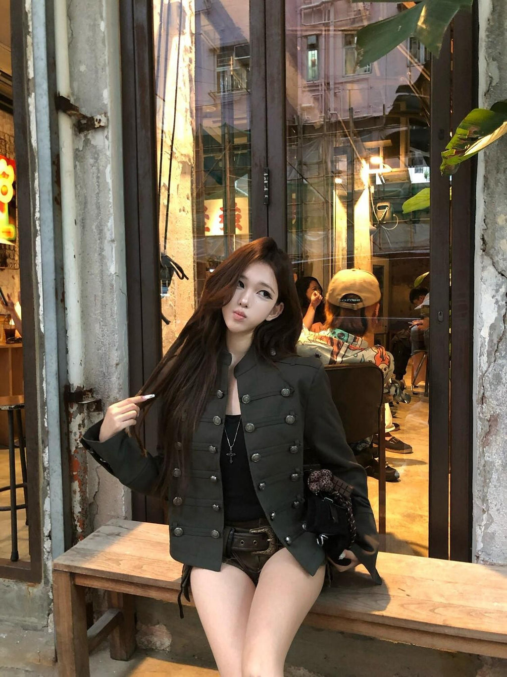 PoopyLii Vintage Court Stand Collar Button Front Cropped Women's Boucle Tweed Jackets