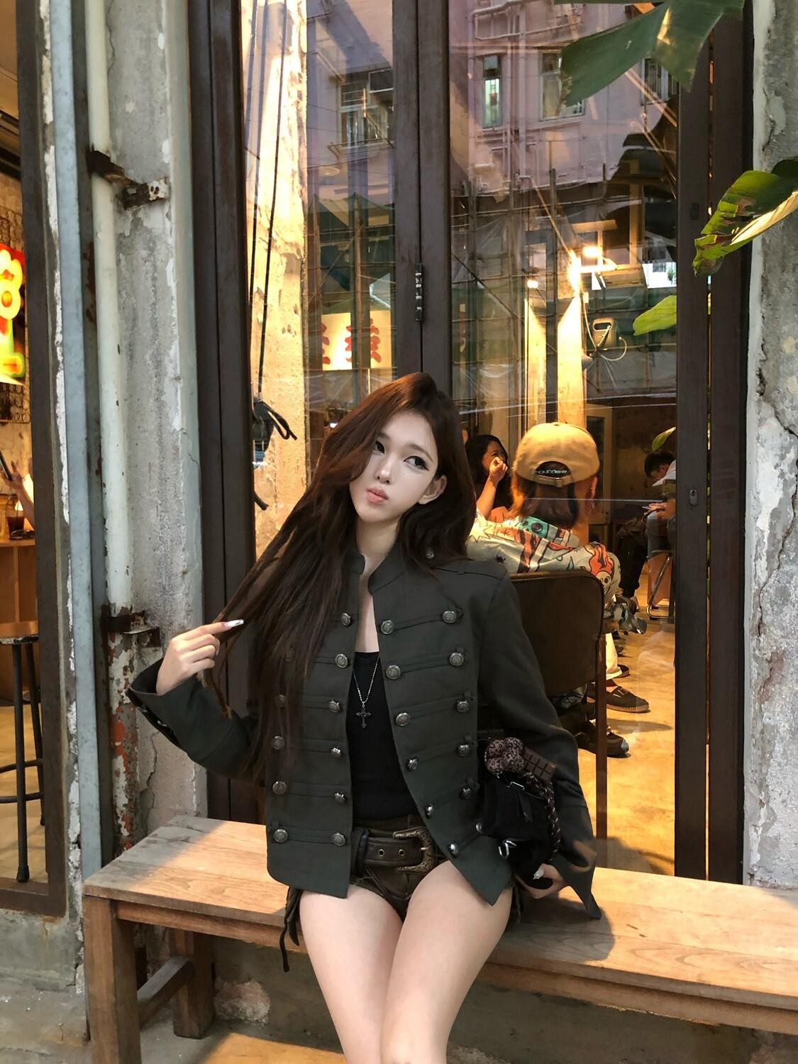 PoopyLii Vintage Court Stand Collar Button Front Cropped Women's Boucle Tweed Jackets