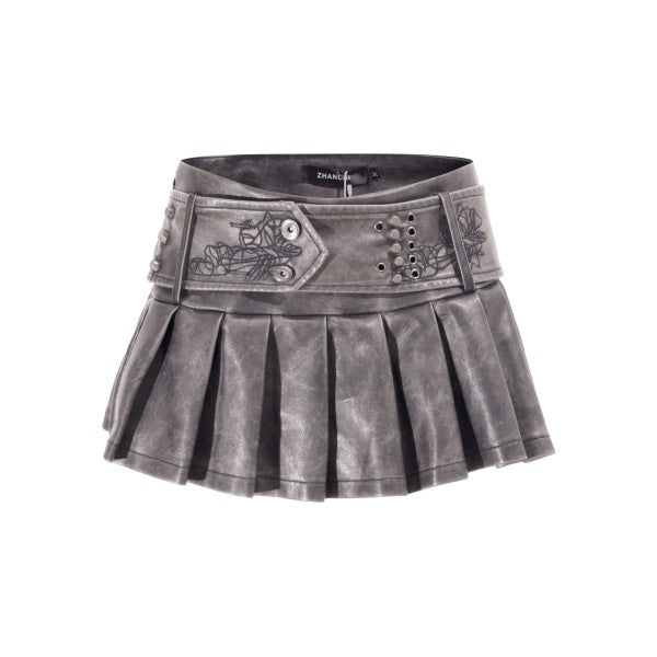PoopyLii_Vintage_Embroidered_Low_Waist_Women's_Pu_Leather_Pleated_Skirts_985207401316_MISSTT