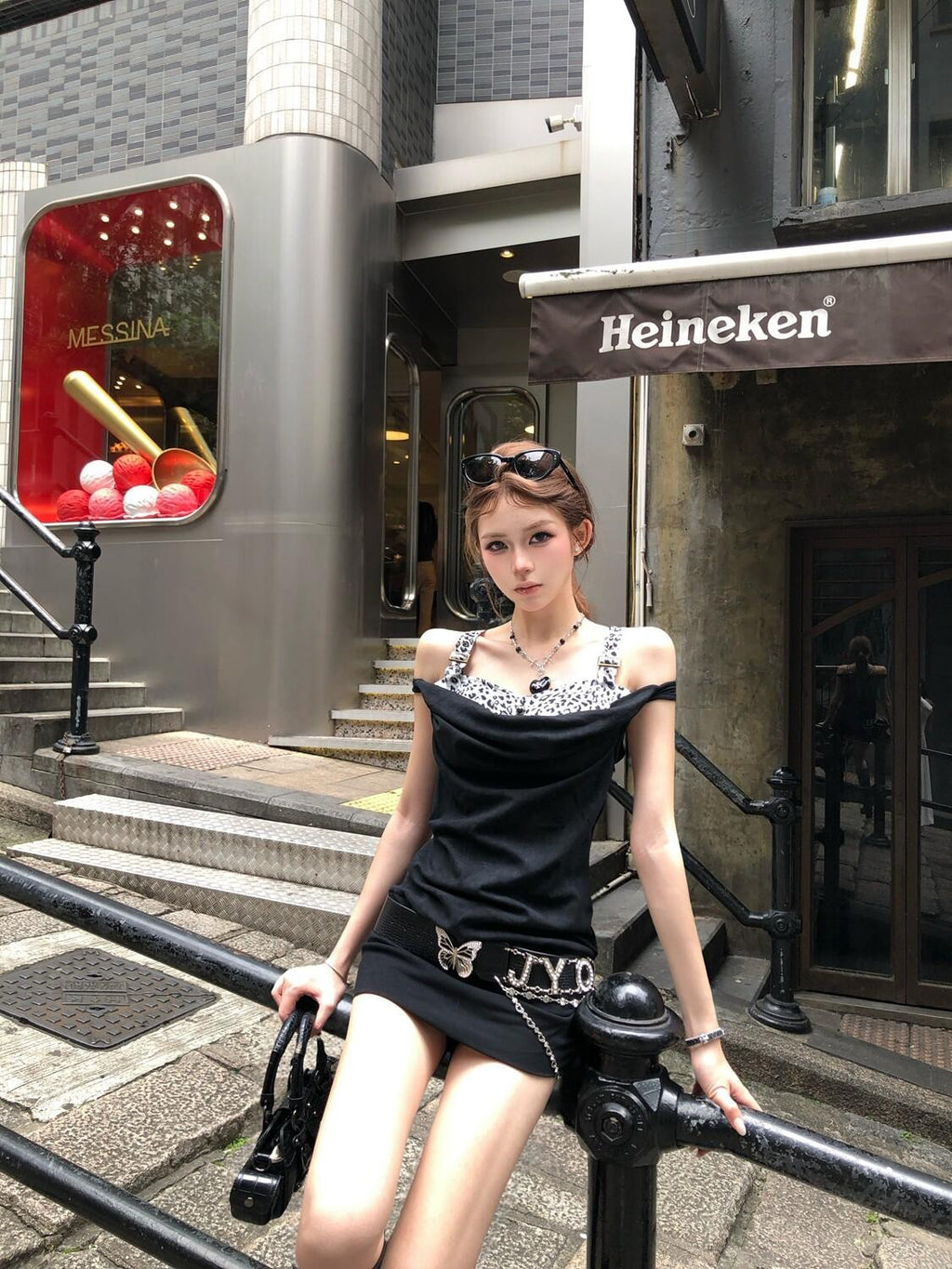 PoopyLii Vintage Leopard Patchwork Faux Two Piece Slim Fit Women's Camisoles