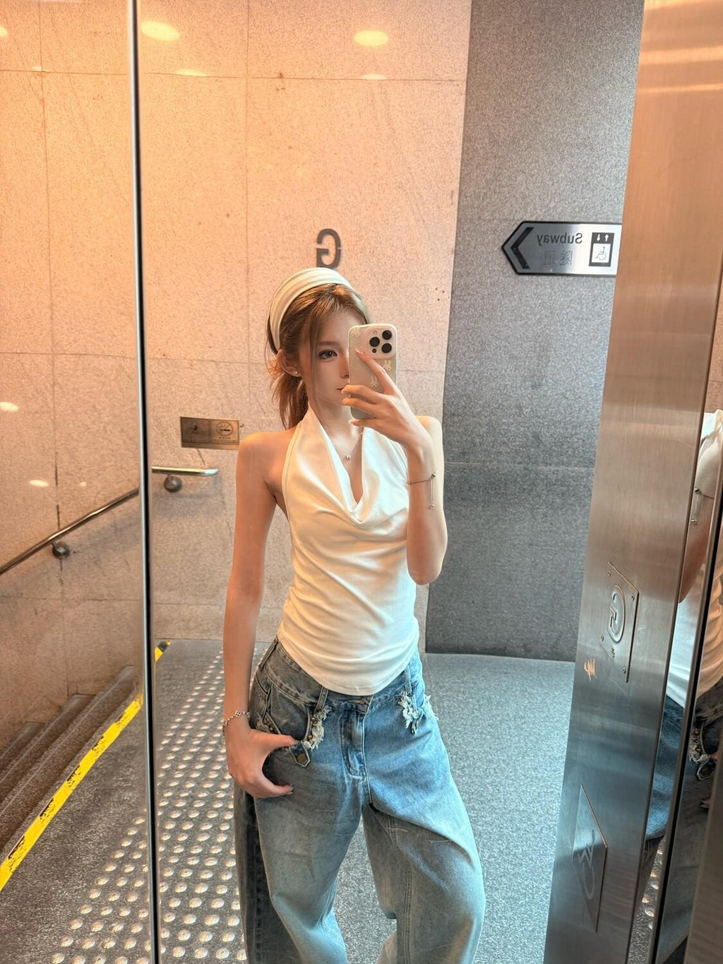PoopyLii Vintage V-neck Draped Pleated Ruched Waist Women's Cotton Blend Halter Tops