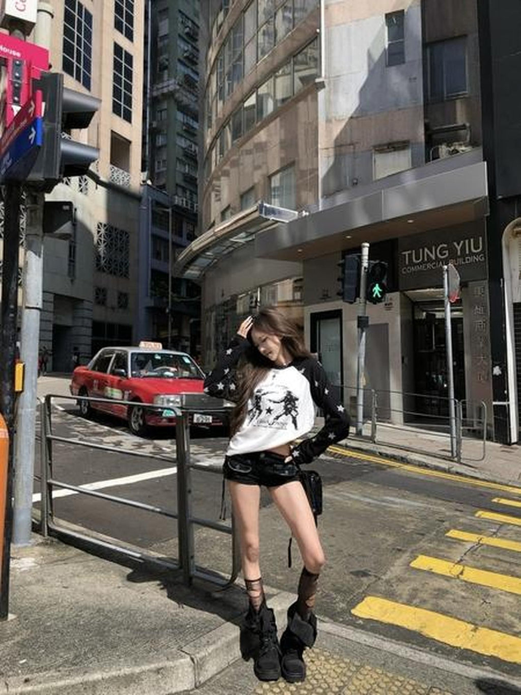 PoopyLii Waffle Star Print Contrast Raglan Hooded Women's Knitted Long Sleeve T-shirts