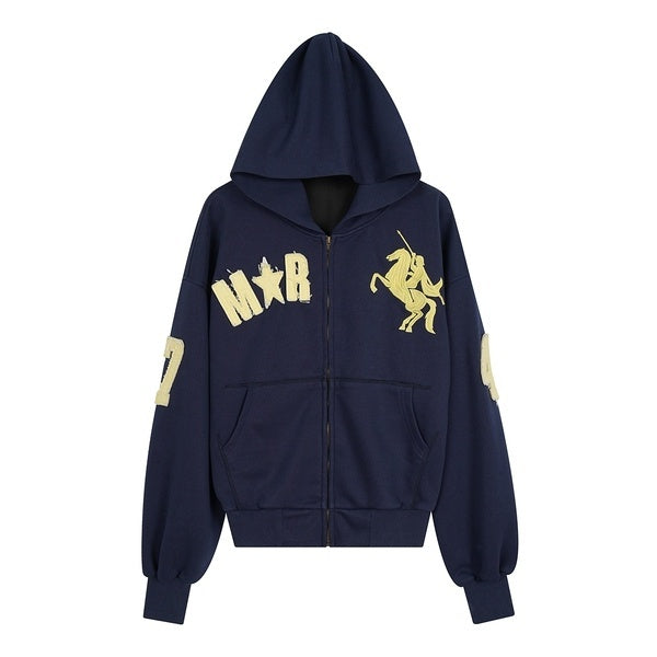 PoopyLii_Washed_Indigo_Dual_Zipper_Hooded_Number_Patch_Cropped_Women's_Zip-up_Hoodies_1070560467373_MISSTT
