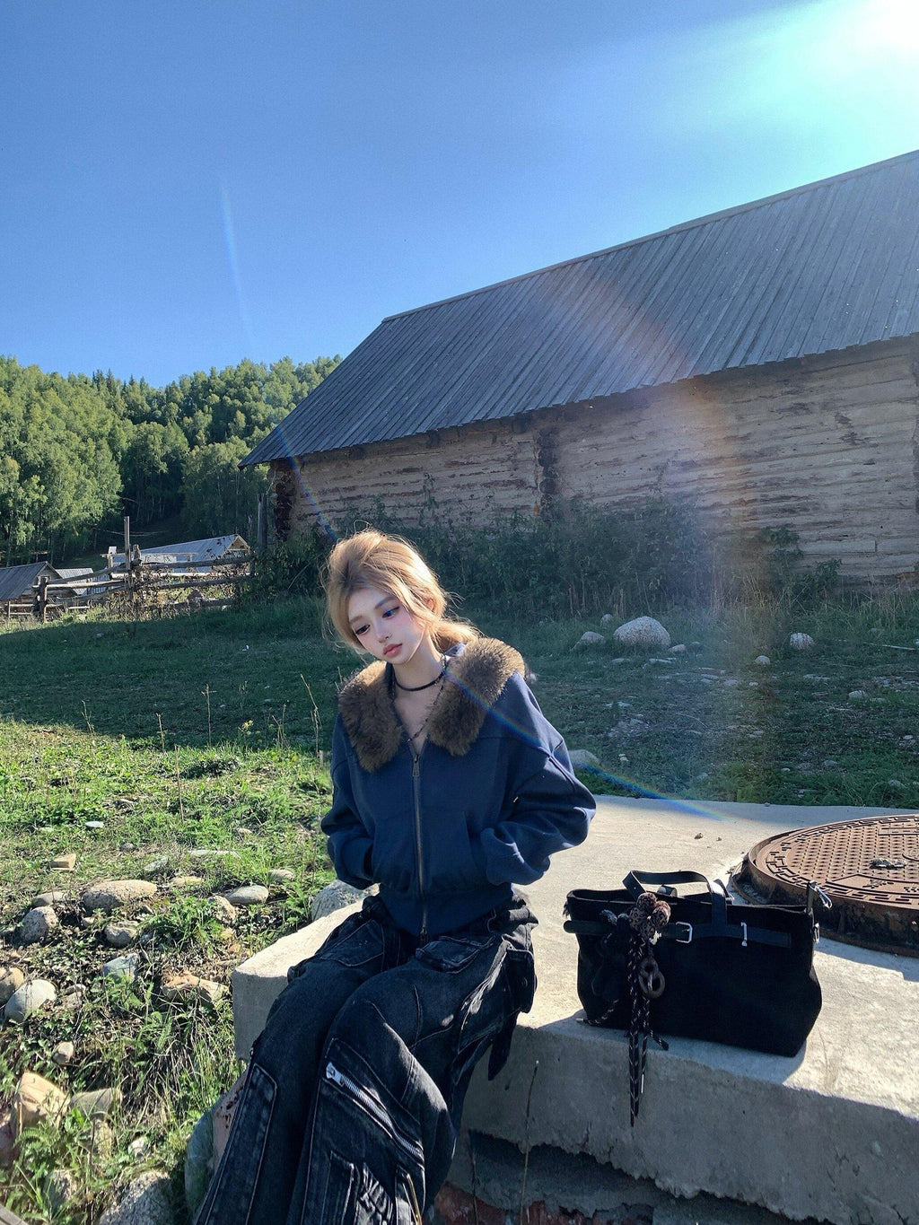 PoopyLii Washed Vintage Heavy Duty Cargo Multi Pocket Women's Denim Baggy Jeans