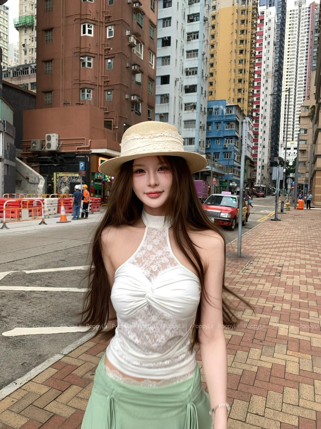PoopyLii White Off Shoulder Lace Waist Cinch Slim Women's Halter Tops