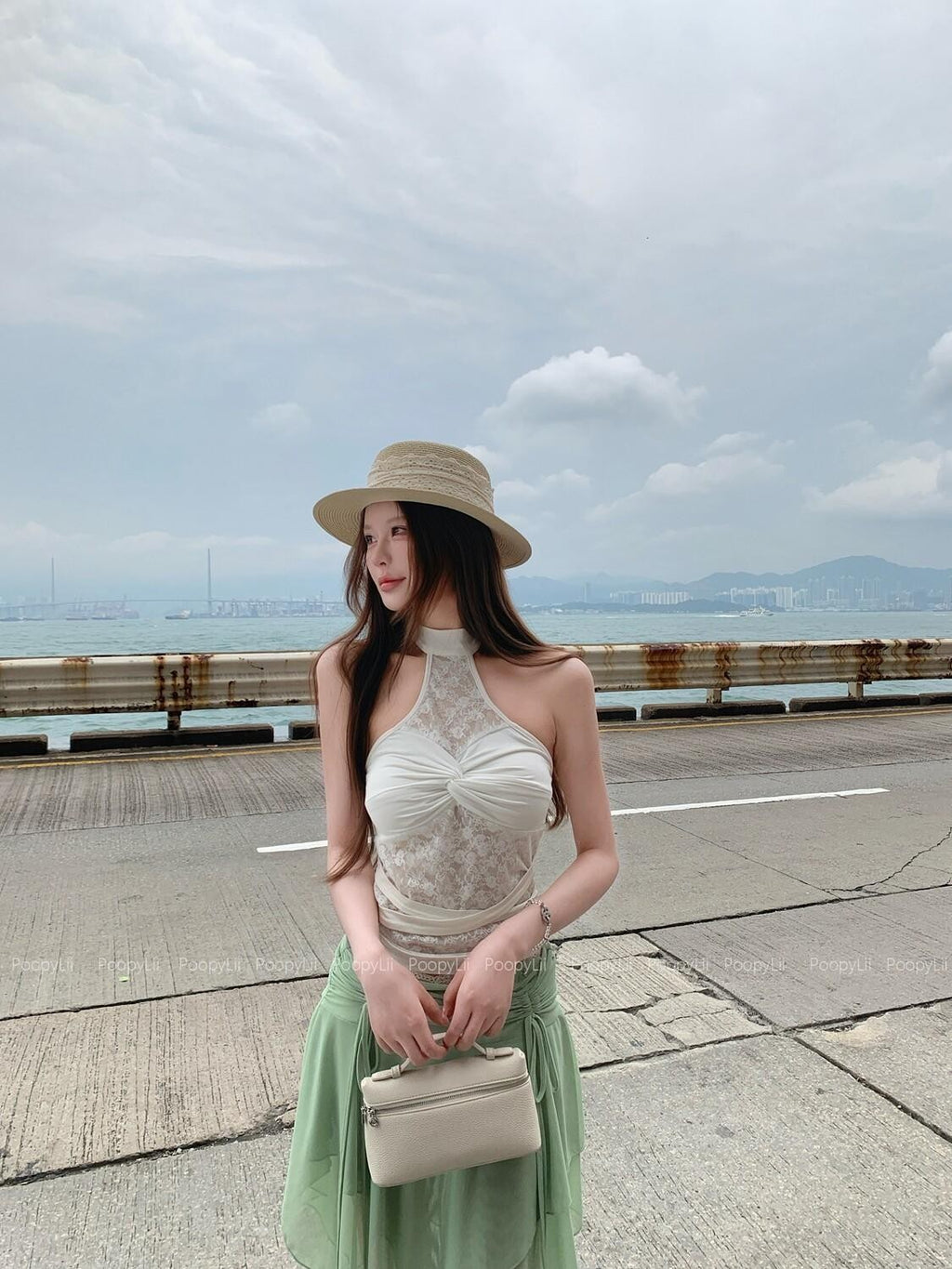 PoopyLii White Off Shoulder Lace Waist Cinch Slim Women's Halter Tops