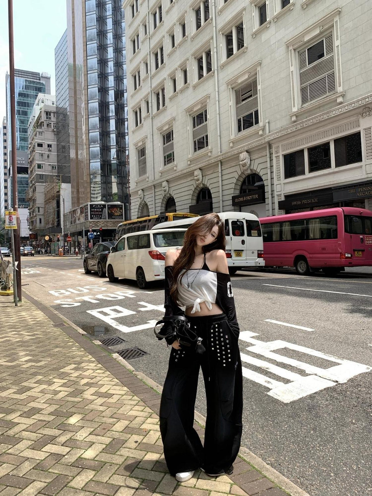 PoopyLii Y2k Colorblock Rhinestone Print Off Shoulder Women's Lyocell Casual Top & Pants Sets