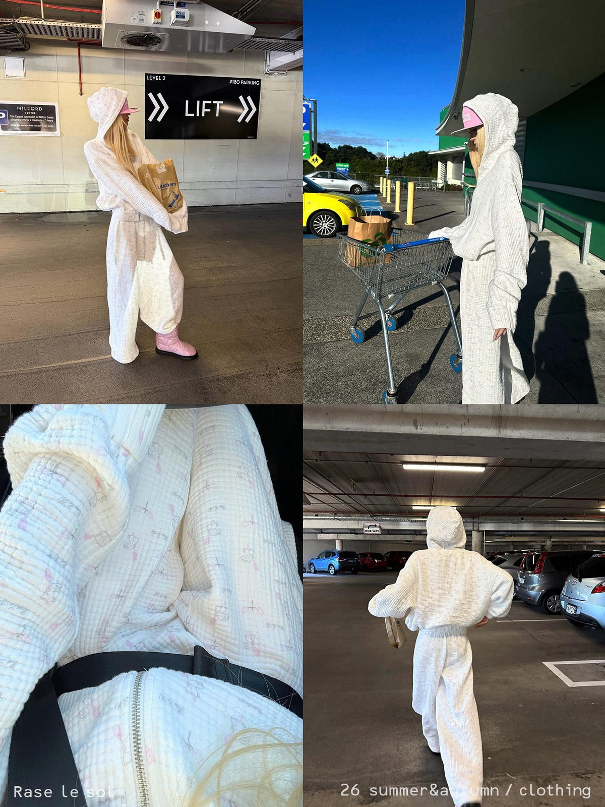 Rase le sol Allover Print Hooded Loose Fit Cotton Women's Tracksuit Sets