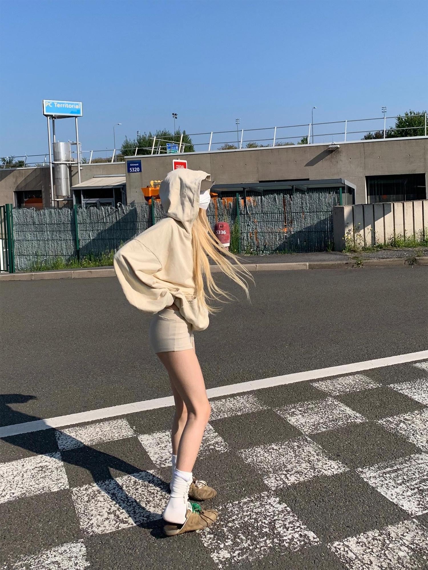 Rase le sol American Embroidered Hooded Sweatshirt Women's Sport Top & Shorts Sets