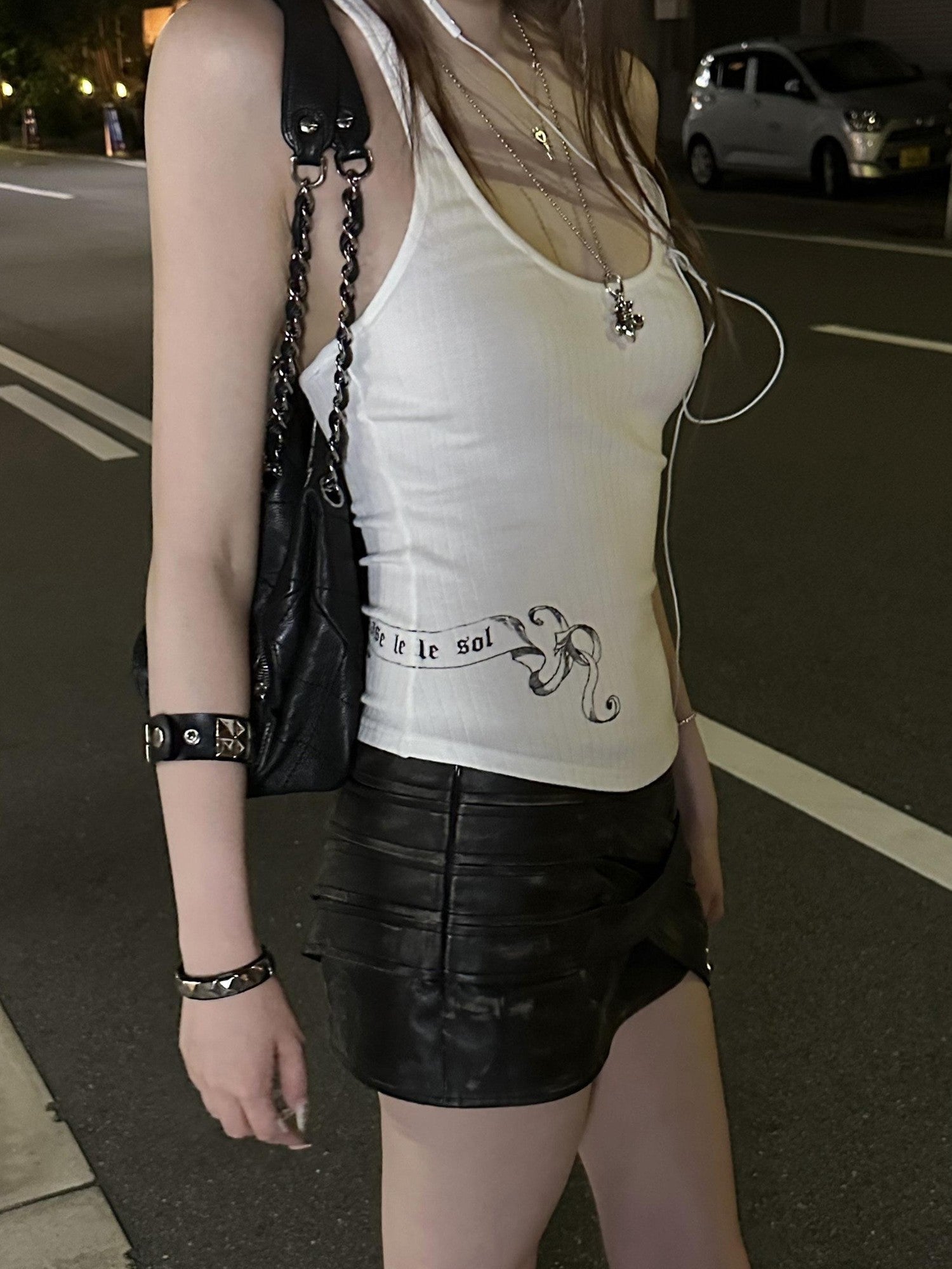 Rase le sol American Letter Print Ribbed U Neck Spaghetti Strap Women's Tank Tops