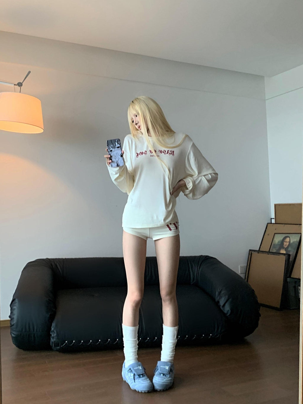 Rase le sol American Lounge Relaxed Long Sleeve Women's Casual Top & Shorts Sets