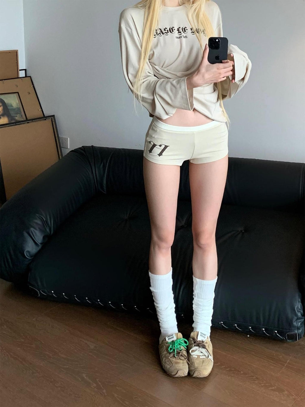 Rase le sol American Lounge Relaxed Long Sleeve Women's Casual Top & Shorts Sets