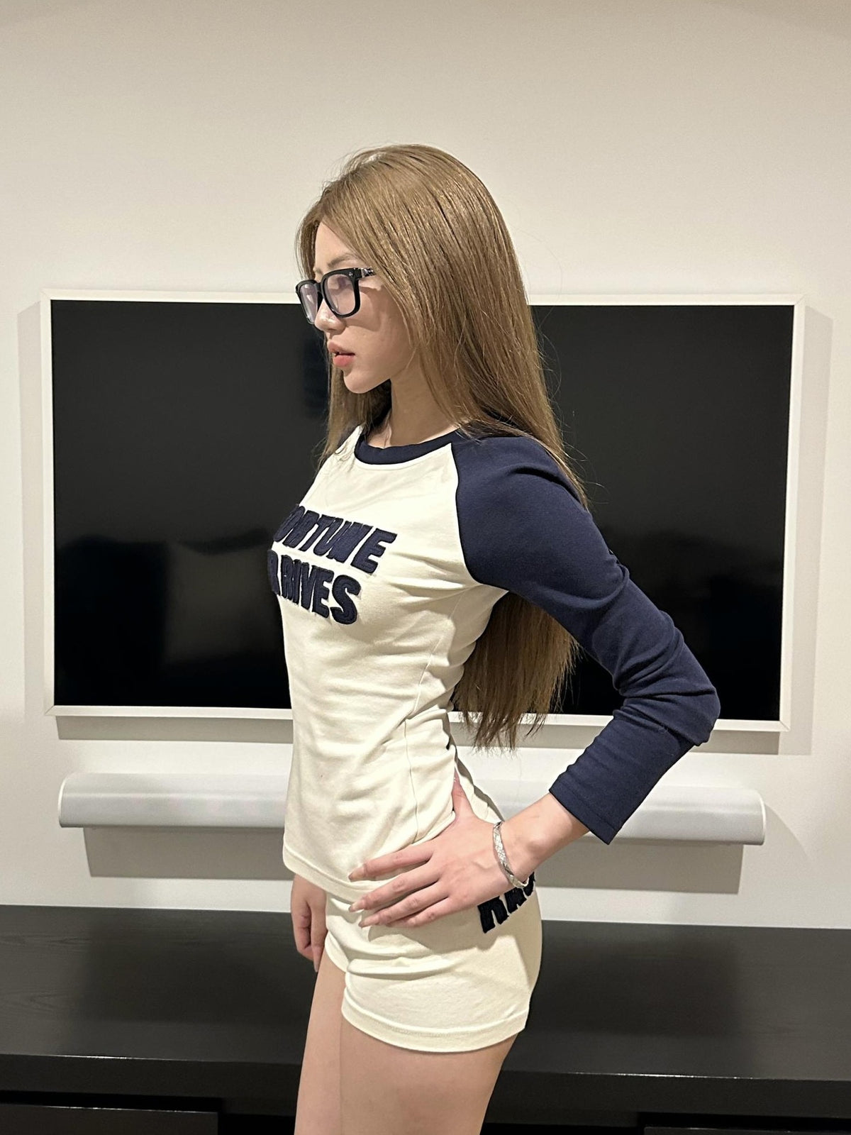 Rase le sol American Retro Letter Print Raglan Sleeve Women's Cotton Casual Top & Shorts Sets