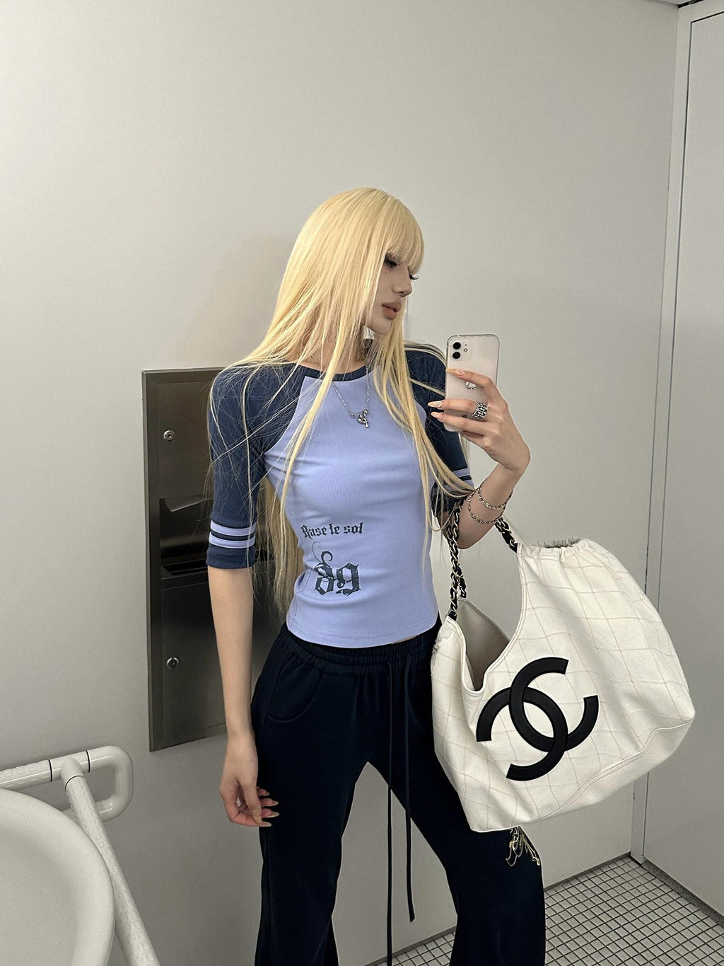 Rase le sol American Vintage Raglan Mid Sleeve Waist Cinching Women's Slim T-shirts