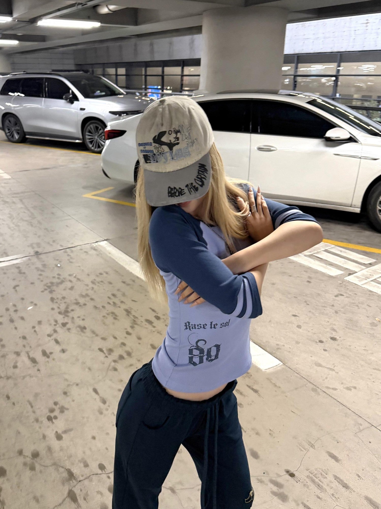 Rase le sol American Vintage Raglan Mid Sleeve Waist Cinching Women's Slim T-shirts