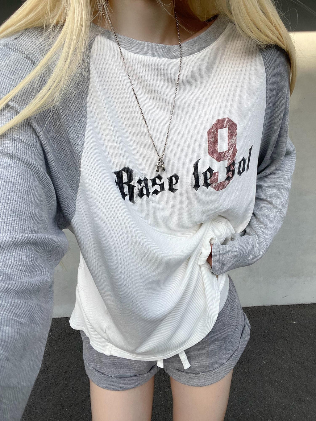 Rase le sol American Vintage Waffle Raglan Women's Knit Long Sleeve T-shirts